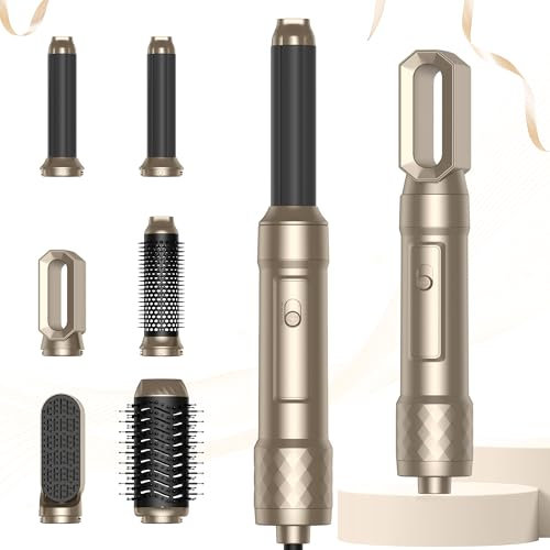 Airstyler Set 6 in 1 Haartrockner Hairstyler,1000W Warmluftbürste, 30mm Air Curling,Abnehmbar,3 Temperatur und Windgeschwindigkeit,Rundbürstenföhn zum Trocknen,Locken und Straighthen der Haare-GOLD