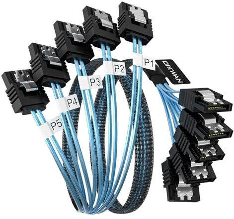 OIKWAN SATA-III Cable, 5Pcs/Set 6Gb/s SATA Cable, 7pin Flexible SATA Cable, Straight SATA Data Cable Replacement for Bitcoin Computer Server CD DVD Drives Raid HDD SSD Data Cable (3.3FT)
