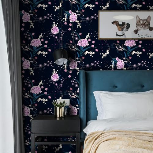 Wandschutzfolie Lila Chrysantheme Klebefolie Wandtattoo Leicht zu Entfernen Möbelfolie Selbstklebende Tapete Wandtattoo Schlafzimmer Tapete Selbstklebend Wallpaper for Living Room 45x300cm/2 roll