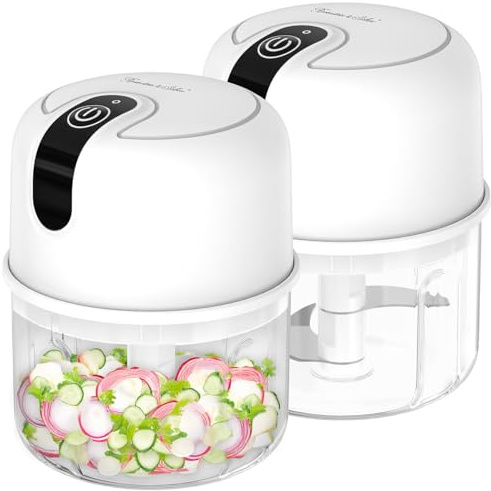 Rosenstein & Söhne Gemüseschneider: 2er-Set kompakte Akku-Zerkleinerer & Mini-Mixer, USB, 200ml, 1.200 mAh (Knoblauch Zerkleinerer elektrisch, Zwiebel, Gewürzmühle)