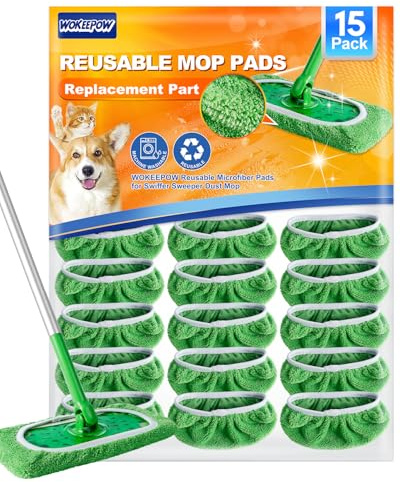 WOKEEPOW Wiederverwendbare Bodentücher für Swiffer Bodenwischer, Mikrofaser Tücher für Swiffer Feuchte Bodentücher, Absorbierend - Reinigt Gut, Ideal für Familie, Büro und Hotels, 15 Stück