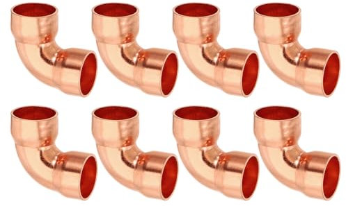 PATIKIL 15mm 1mm Thick Elbow Copper Fitting, 8Pcs 99.9% Pure Copper Pipe Fitting 90 Degree Short Radius Tube Connector Sweat Solder for HVAC Refrigeration System