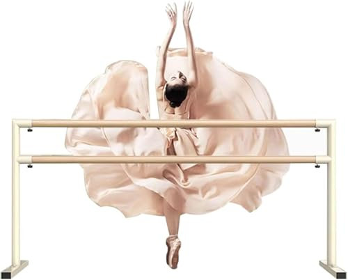 CAFIEDR Doppelte Ballettstange mit Kern aus Massivholz und Stahl für Erwachsene und Mädchen, tragbare freistehende Tanzstange, höhenverstellbar, stabile Basis, Stretch-(2,5 m)