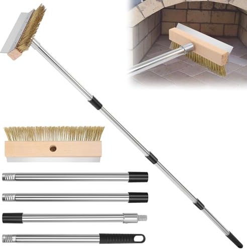Pizza Oven Brush, Pizza Stone Brush with Steel Scraper, Wire Brush | With brass bristles, wavy, cleaning pizza oven, wood oven, smoker oven