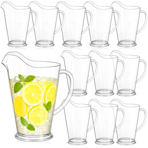 Tessco for you 12 Pcs Plastic Pitchers 60 Ounce Clear Restaurant Pitcher Jug Large Water Jug Carafe Serve Milk Tea Juice Drink for Parties Container Dispenser Beer Jar (Simplicity)