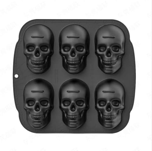 Valicaer Lot de 6 moules en silicone en forme de tête de mort d'Halloween - Idéal pour le carnaval, les fêtes à thème et les idées de pâtisserie créatives