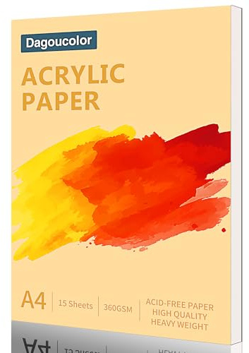 DagouColor Acrylpapier Pad für Malerei, A4 Zeichnungspolster für Acrylfarbe, 360gsm & Säurefrei, 15 Blätter Weißbuch Papier, Künstlerbuch für Künstler Erwachsene Jungen Mädchen