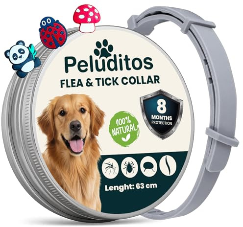 Collar antiparasitario Natural para Perros – protección hasta 8 Meses contra pulgas y garrapatas – Ajustable y Suave con su Piel + 3 Charms Decorativos de Regalo
