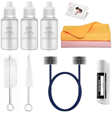 Low Brass Care Kit All in One Bundle with Valve Oil x3,Slide Grease,Cleaning Swab x2,Mouthpiece,Bore Brushes, Instruction.Everything you need for Tuba,Euphonium,Baritone, Sousaphone ect.