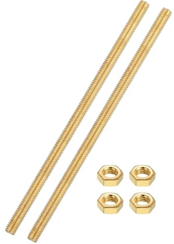 uxcell 2 Sets Brass Fully Threaded Rod, M6x1mm Pitch Right Hand Threads Studs with Solid Brass Hex Nuts, 150mm/6 Long Threaded Screw Rods Fasteners for Anchors Bolts Hangers Clamps