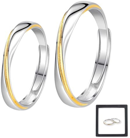 Anello in filo d'oro, anello di coppia in argento sterling 925, anello regolabile con fascia Möbius in argento sterling 925, adatto sia per uomo che per donna.