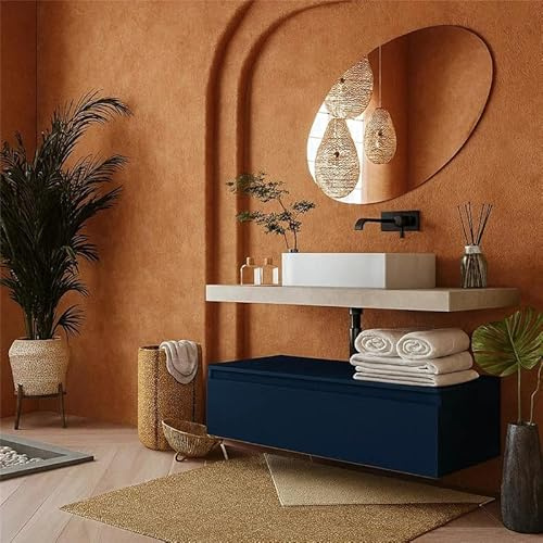 exagonshop Mobile Bagno Grigio Blu Opaco 120x50 Oasy Un cassetto con Top e lavabo Rettangolare da appoggio