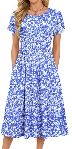 MOLERANI Summer Dresses for Women UK Round Neck with Pockets BU WT FL XL
