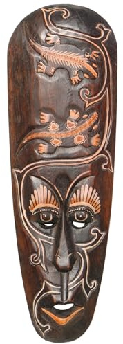 Wogeka - 50 cm Gecko Wandmaske - Handarbeit aus Holz als Geschenk-Idee zur Deko, Schnitzerei von Bali, Afrika Maske 104