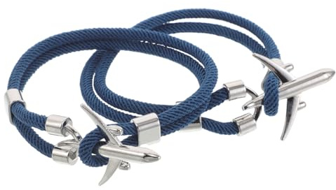 TOGEVAL 2pezzi Bracciale da Uomo in Corda Blu con Ciondolo Forma di Aeroplano e Fibbia in Metallo Accessorio alla Moda per Uomo e Donna per Viaggi e Eventi