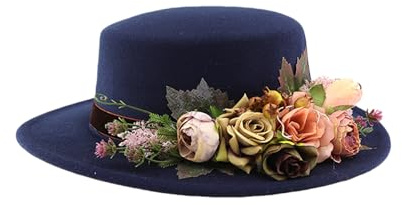Zktfyshk Modischer Damen-Hut im Retro-Stil mit bunten Blumendekoren für einen eleganten Look, ideal für Hochzeiten, Partys und Veranstaltungen im Freien, stilvoller Partyhut für Damen, marineblau, One