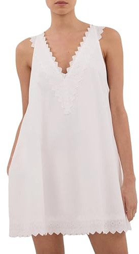 GTLIAE Lace Trim Mini Dresses for Women Trendy Sleeveless V Neck Shift Dress Summer Beach Vacation Sundress with Pockets