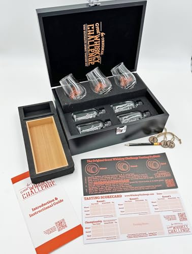 Great Whiskey Challenge 150M Hard Case Wood Travel kit - Cigar Tray Humidor Blind Tasting Set Kit Glasses Bourbon Whiskey Rum Wine Traveling