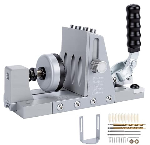 Gugxiom Professional Pocket Hole Jig Kit, Pocket Screw Jig with 2 Titanium Drill Bits 9.5 mm (3/8), Adjustable 15/20/30mm Hole Spacing, Dowel Jig for Woodworking Cabinet Furniture