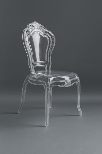 Biscottini Set med 2 genomskinliga stolar i polykarbonat – fåtölj med kristalleffekt – moderna plaststolar Louis XV – elegant stol för matsal, kök, vardagsrum, restaurang