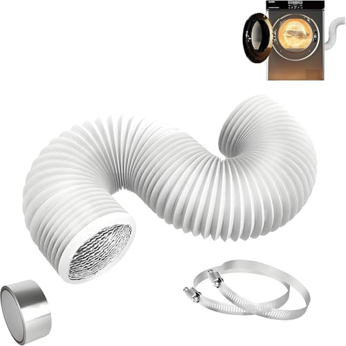 Tubo di scarico da 100 mm, lunghezza 2,5 m, bianco, tubo flessibile in PVC, in alluminio, con 2 fascette stringitubo in acciaio inox e nastro adesivo da 2 m, per cappa, asciugatrice, condizionatore