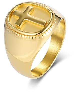 TIEHOKTW Edelstahl Eheringe Herren, Hochzeitsringe Silber/Schwarz/Gold Kreuz mit Gravur Verlobungsring Siegelring 18MM Ohne Stein Herrenringe Gr. 57-70