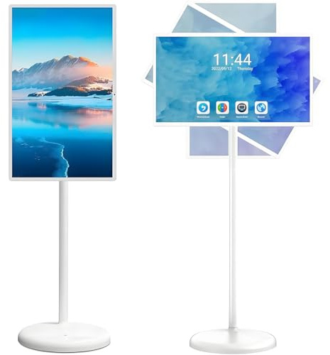 GLBMXDD Smart TV Portatile 4K su Ruote, Monitor Touchscreen da 21,5/24/27/32 con Webcam da 13 MP, Doppi Altoparlanti e connettività Wireless per casa/Ufficio/Viaggi. 21.5inches
