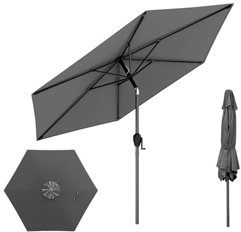 TANGZON 2.3M Patio Umbrella, Outdoor Heavy Duty Market Umbrella with Push Button Tilt & Crank Handle, Vented Canopy Large Table Umbrella for Backyard, Garden, Poolside, Beach, Grey