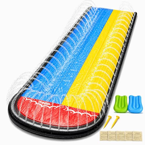 panemy Jeux Piscine, Piscine Enfant, 2 Bodyboards, Aquaplay, Toboggan Gonflable, Ventre Glisse, Tapis Glisse Eau, Jouets d'été, Jouets Aquatiques d'extérieur, été (Jaune-Bleu 3, 468 cm)