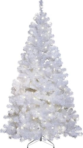 Künstlicher Weihnachtsbaum Ottawa von Star Trading, Tannenbaum mit LED Lichterkette und Ständer in Weiß für innen und außen, weiß, Höhe: 2,1 m, IP44