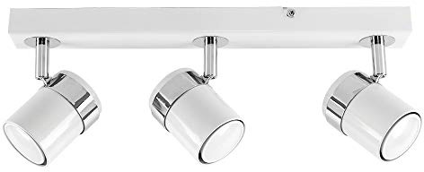 MiniSun | Modern 3 Way Gloss White and Polished Chrome Ceiling Spotlight | Ceiling Spots, Home Décor & Improvement Essential | Includes 5W LED Bulbs [Cool White] | Mains Wired