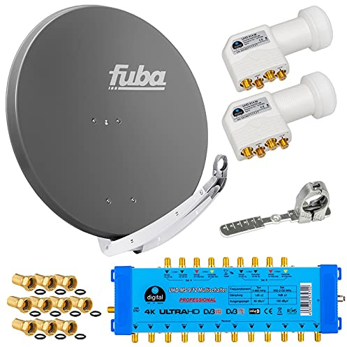 FUBA 12 TEILNEHMER DIGITAL SAT ANLAGE DAA850A + 0,1dB LNB Full HDTV 4K + PMSE Multischalter 9/12 + 40 Vergoldete F-Stecker Gratis dazu