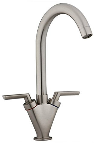 DBS Brushed Steel Monobloc Kitchen Sink Tap With Twin Lever Handles