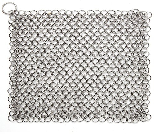 ASelected Cast Iron Chainmail Scrubber, 6.8 x 6.8 Inch Cast Iron Cleaner Stainless Steel Chainmail Scrubber for Pans, Griddles, Skillets, Cookware