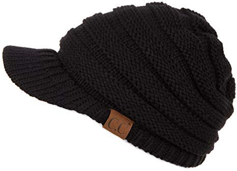 C.C Hatsandscarf Exclusives Women's Ribbed Knit Hat with Brim (YJ-131) (Black Amazon)