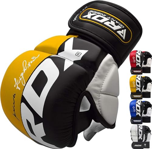 RDX MMA Handschuhe Profi UFC Kampfsport Sparring Freefight Sandsack Trainingshandschuhe Grappling Gloves (XL, Gelb/Schwarz)