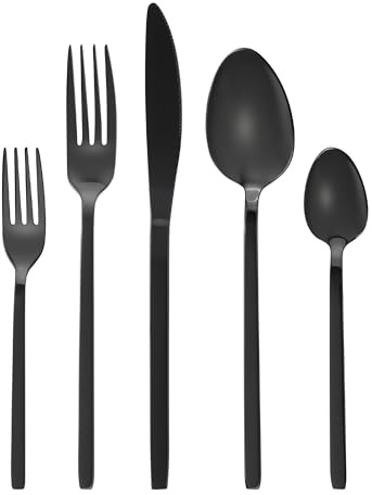 GRÄWE Besteck schwarz, Besteck-Set für 6 Personen, 30-teilig, Edelstahl Tafelbesteck, Essbesteck spülmaschinengeeignet, titanbeschichtet, Serie Lissabon