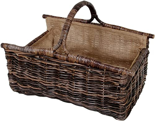 Kobolo Holztrage Holzkorb für Kaminholz - aus Rattan mit Leinen ausgeschlagen