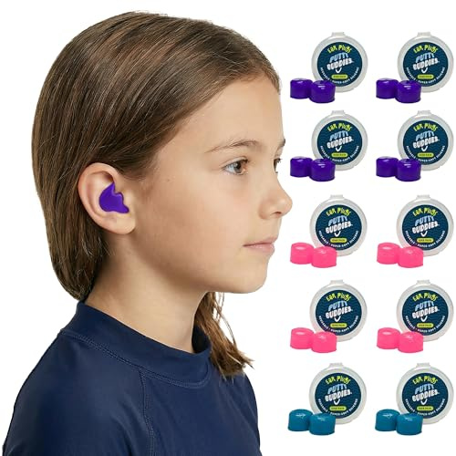 Earvolution Putty Buddies Earplugs for Swimming and Bathing - Doctor-Invented, Made in USA, Moldable Premium Silicone Plugs Help Prevent Swimmer's Ear, 10 Pair Pack - Purple/Teal/Magenta