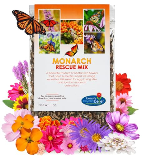 Monarch Butterfly Rescue Wildflower Seed Packet - 1oz, Open-Pollinated Wildflower, No Fillers, Annuals, Perennials and Milkweed Seeds for Monarch Butterfly 1oz