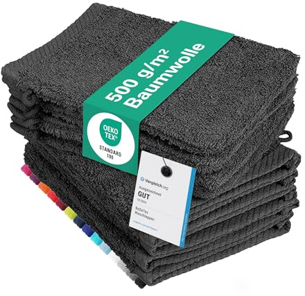 Pack de 10 manoplas de baño tamaño 15 x 21 cm en negro, 100% algodón
