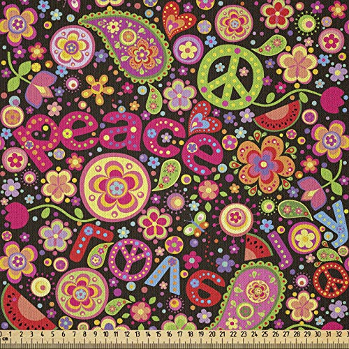 ABAKUHAUS toll Stoff als Meterware, Hippie-Paisley-Blätter, Microfaser Multi Zweck Dekostoff für Kunsthandwerke, 3M (230x300cm),Schwarz Rosa Rot