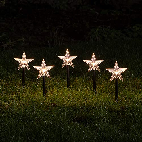 Lights4fun 5er Set Acryl Sterne Weihnachtsbeleuchtung außen Batteriebetrieb