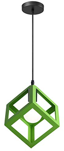iDEGU Suspension Luminaire Moderne Lustre Forme Cube Lampe de Plafon de Style Géométrique en Métal E27 Plafonnier pour Chambre Salon Restaurant - 16CM, Vert
