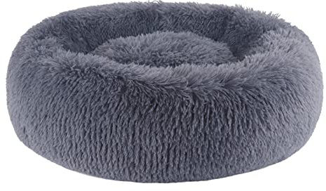 BVAGSS Hundebett Rund Katzenbett Flauschig Donut Kuscheliges Hundekissen Waschbar Ultra Weicher Plüsch Haustierbett für Kleine, Mittelgroße und Große Hunde, Katzen XH034 (Diameter:70 cm,Dark Grey)