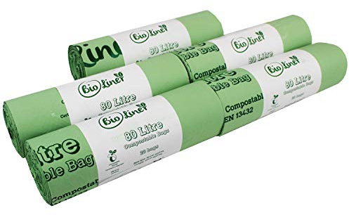 100 x 80L BioLiner Compostable Bags for Swing Bins & Dustbins (5 rolls) Food Waste Bin Liners - EN 13432 - Compostable 80L Swing-Bin Bags with Composting Guide