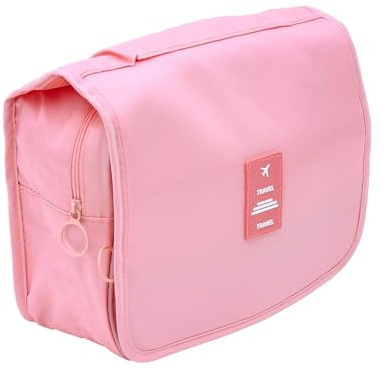 Intirilife Wasserfeste Kosmetiktasche in APRICOT ROSA - 24 x 21 cm - Große Kulturtasche zum Aufhängen, Wasserabweisender aufklappbarer Waschbeutel, Reisetasche viele Innenfächern und Reißverschluss