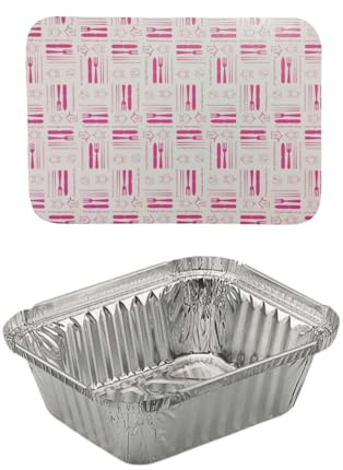 TELEVASO - 100 uds - Envase/recipiente de aluminio rectangular + tapa de cartón - Capacidad 475 ml y tamaño 146x115x45 mm- Bandejas desechables y reciclables, apto para altas temperaturas