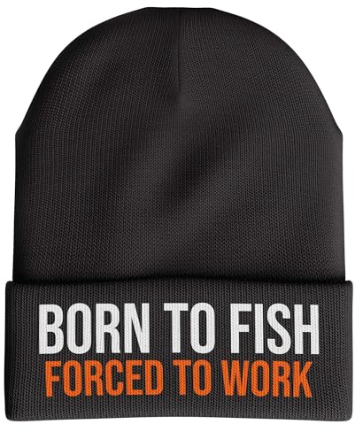 Purple Print House Born to Fish Beanie Mütze für Herren, lustige Geschenke für Ihn, Winter Kaltangeln Papa Großvater Kappe Ehemann Gr. Einheitsgröße, Schwarz