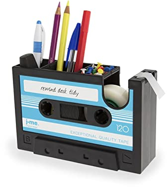 Schreibtisch Klebebandabroller mit Stifthalter, das Retro Kassetten Tape Design Kleberollenhalter mit 1 Rolle, Zahlreiche Anwendungen, Großartig als ausgefallenes Weggehen Geschenk für Kollegen Büro